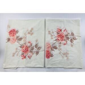 Vintage DAN RIVER Pillowcases Roses Peach Orange No Iron USA Fortrel Tranquale